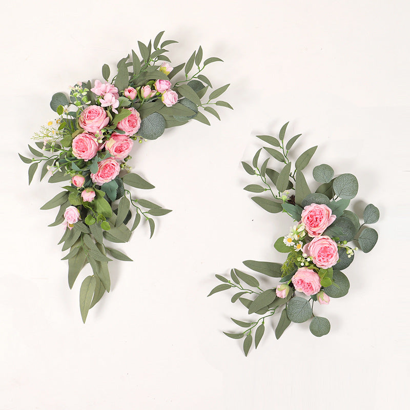 2 Pcs Artificial Rose, Peony & Sunflower Swag Arrangements for Wedding Party, Ceremony, Reception Decor
