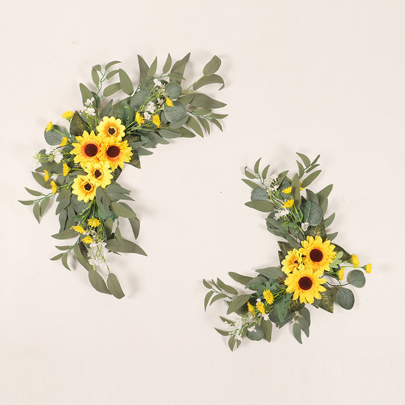 2 Pcs Artificial Rose, Peony & Sunflower Swag Arrangements for Wedding Party, Ceremony, Reception Decor