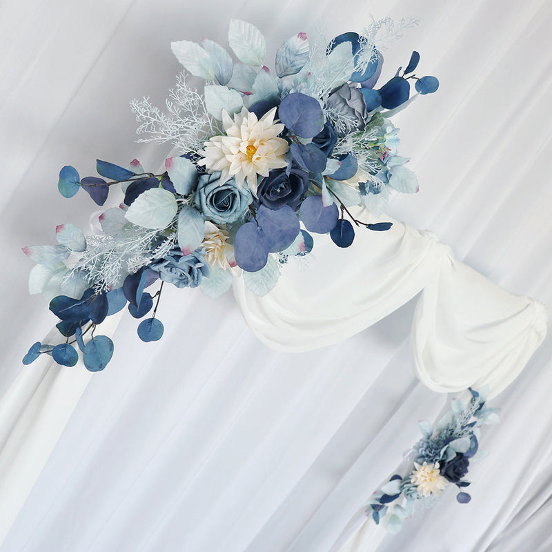 2 Pcs Artificial Blue Flower Swag for Wedding Arch, Silk Floral Decoration Kit