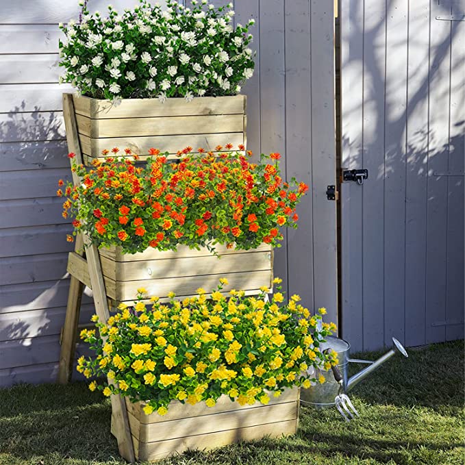 8 Bundles Artificial Flowers Plants UV Resistant Outdoor Durable Bulk Set