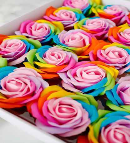 Bulk 25 Pcs 2.7" Artificial Rainbow Rose Soap Heads with Detachable Stems Wholesale