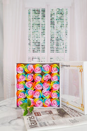25 Pcs Rainbow Rose Soap Heads 2.7 Inch Bulk Artificial Flower Soap Heads with Detachable Stems