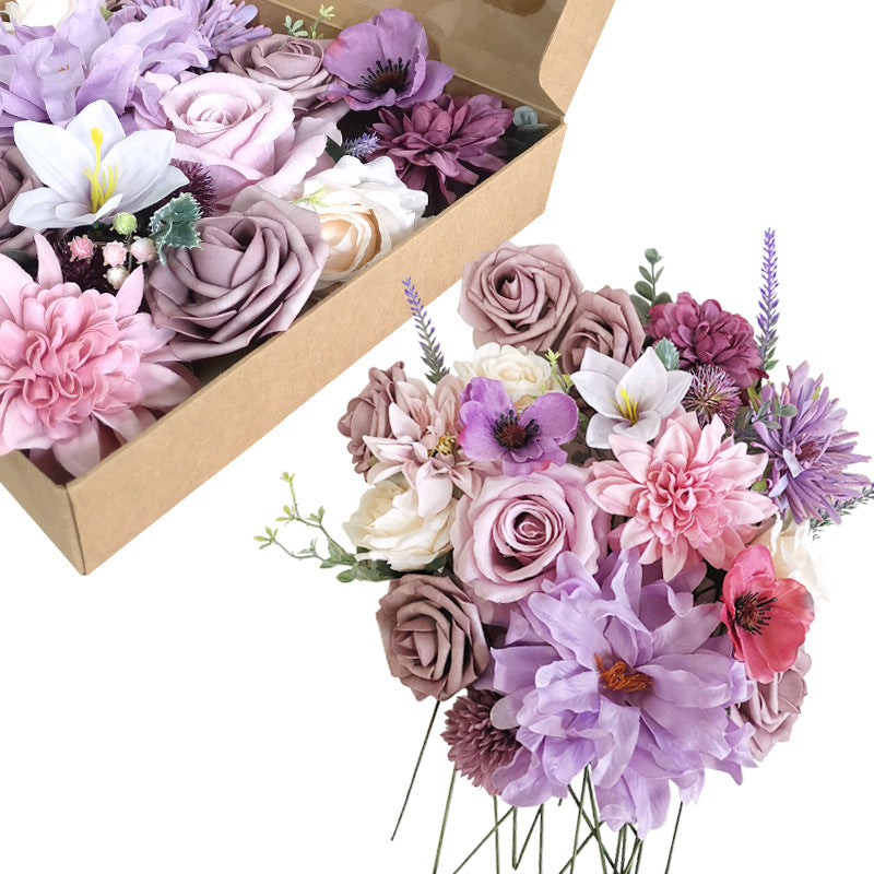 Artificial Flowers Combo Box Set, 50 Pcs Mixed Colors, Silk DIY Wedding Bouquet, Bridal Shower, Party, Home Decor
