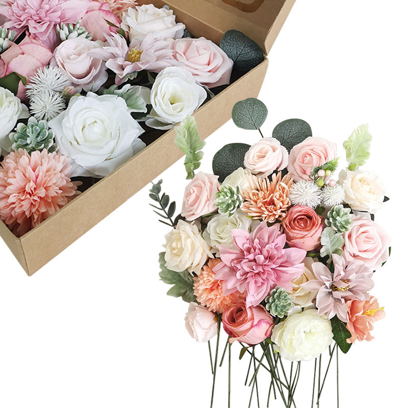 Artificial Flowers Combo Box Set, 50 Pcs Mixed Colors, Silk DIY Wedding Bouquet, Bridal Shower, Party, Home Decor
