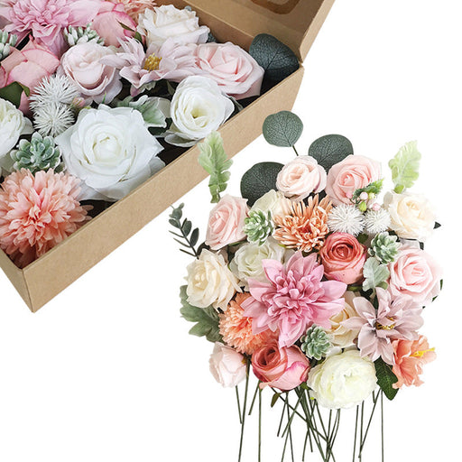 Artificial Flowers Combo Box Set, 50 Pcs Mixed Colors, Silk DIY Wedding Bouquet, Bridal Shower, Party, Home Decor