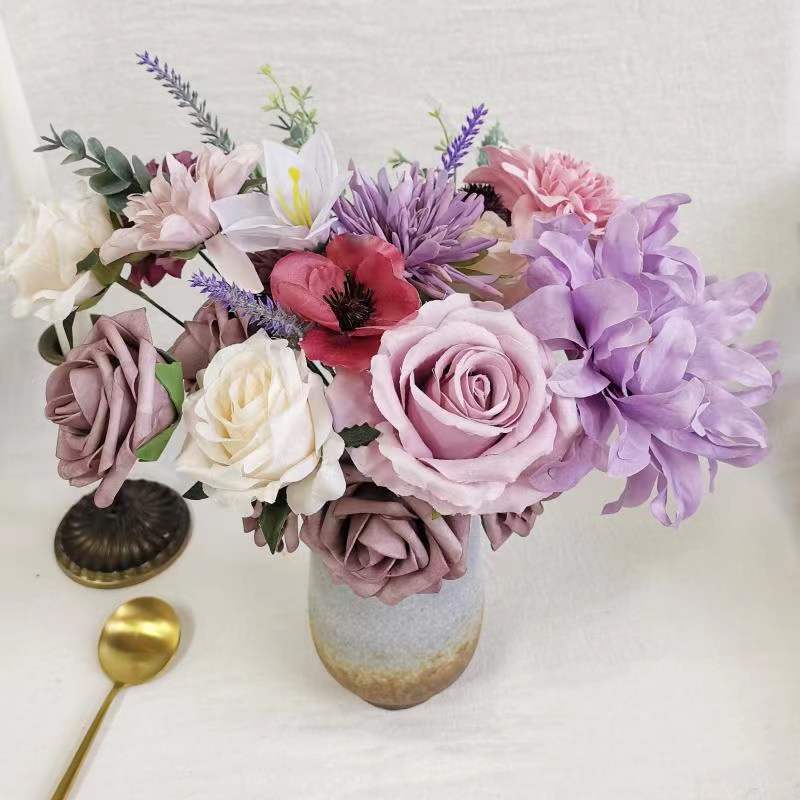 Artificial Flowers Combo Box Set, 50 Pcs Mixed Colors, Silk DIY Wedding Bouquet, Bridal Shower, Party, Home Decor