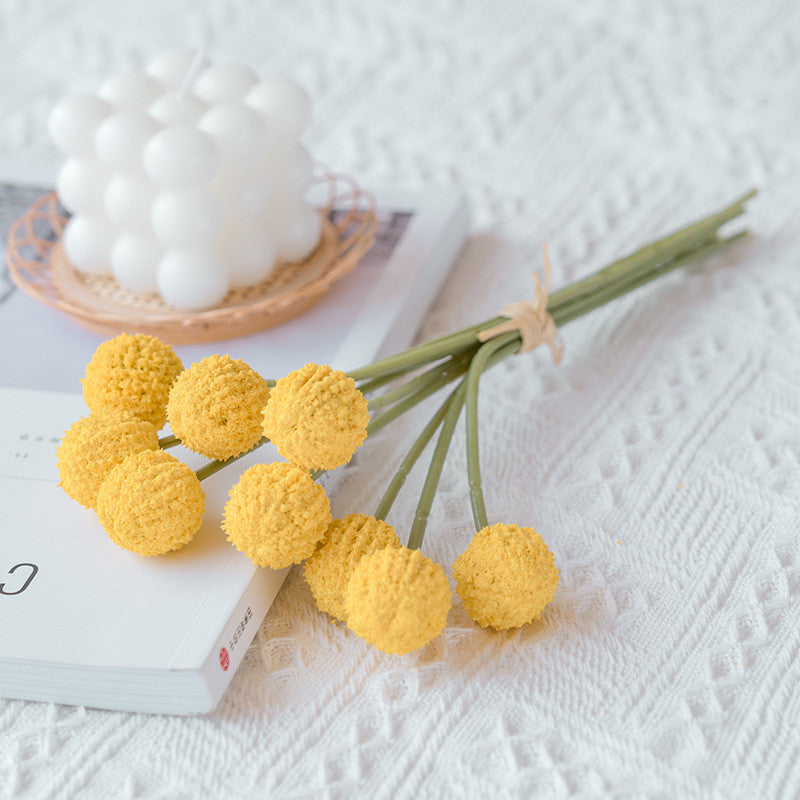 Artificial Ball Flowers Bouquet Craspedia Billy Mustard Yellow 10 Pcs Bulk Artificial Flowers