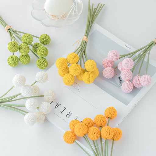 Artificial Ball Flowers Bouquet Craspedia Billy Mustard Yellow 10 Pcs Bulk Artificial Flowers