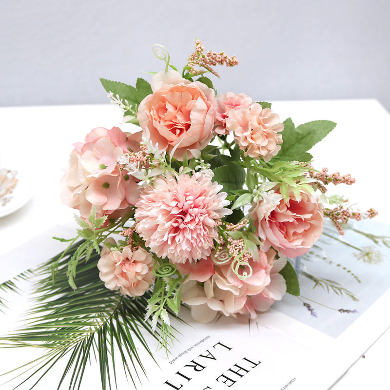 12 Inch Artificial Silk Peony and Hydrangea Flowers Bouquet, Bulk Wholesale, Mixed Colors
