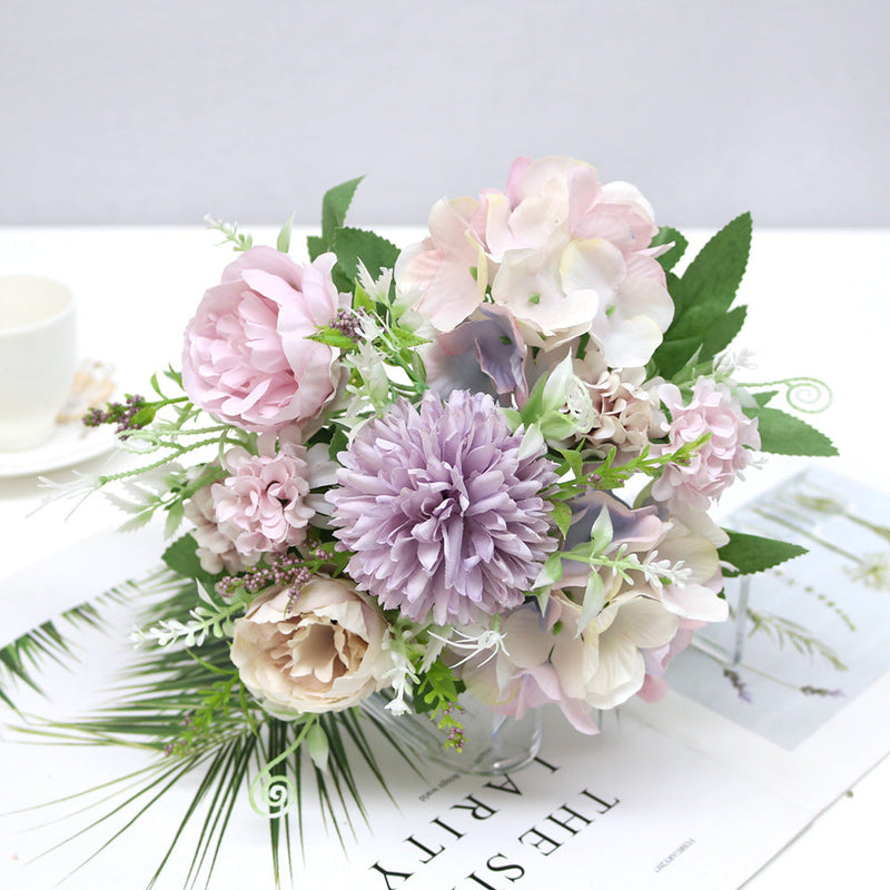 12 Inch Artificial Silk Peony and Hydrangea Flowers Bouquet, Bulk Wholesale, Mixed Colors