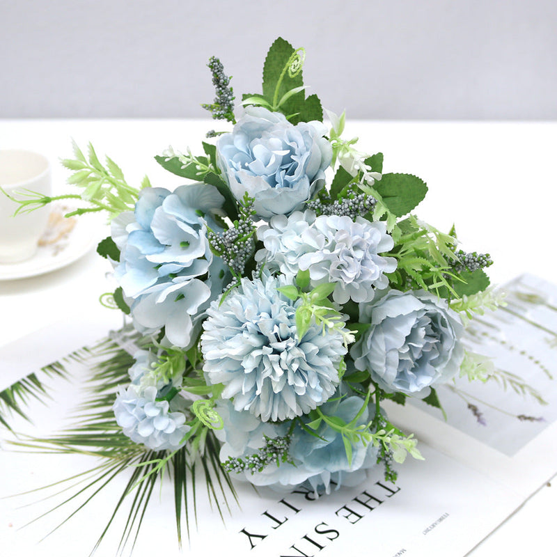 12 Inch Artificial Silk Peony and Hydrangea Flowers Bouquet, Bulk Wholesale, Mixed Colors
