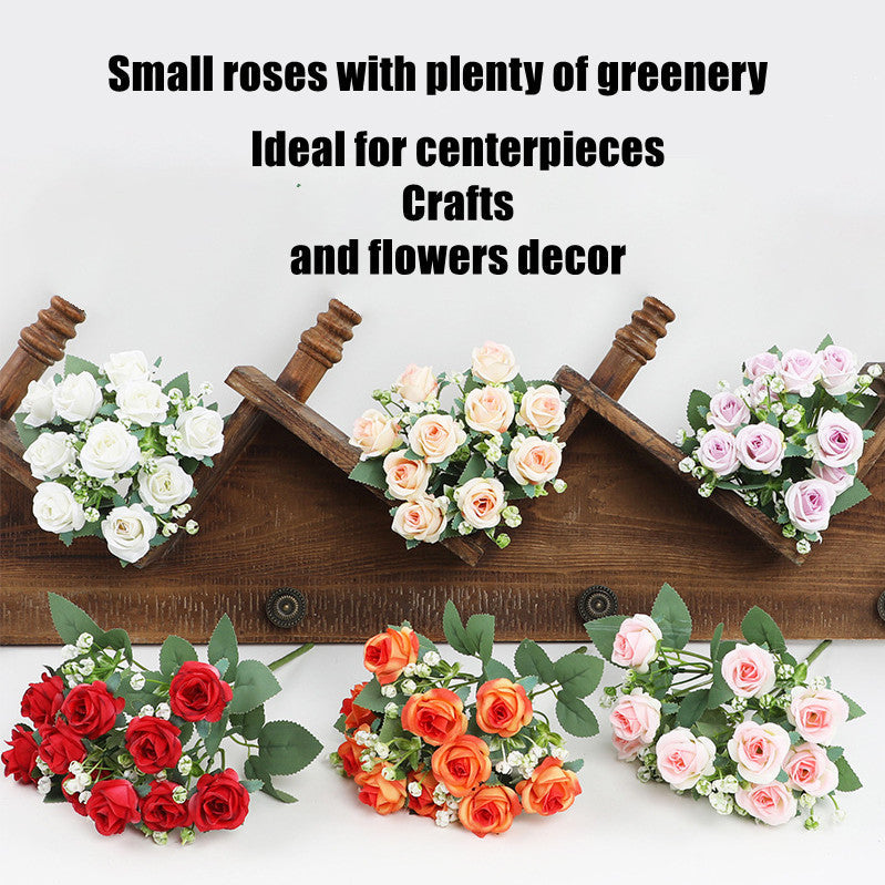 11.8 Inch Artificial Small Rose Blooming Bush with Baby's Breath Bouquet, Bulk Quantity