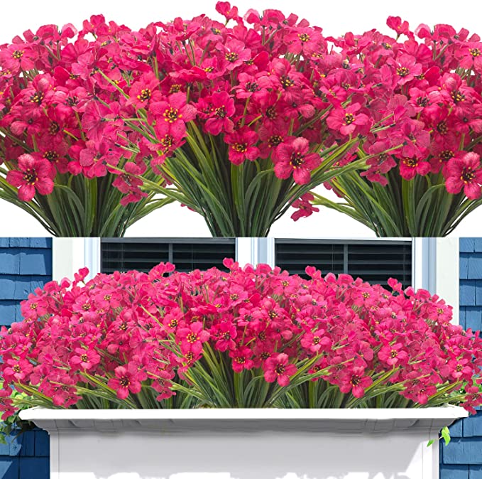 10 Pcs UV Resistant Faux Flowers for Outdoors Bulk Artificial Silk Flowers