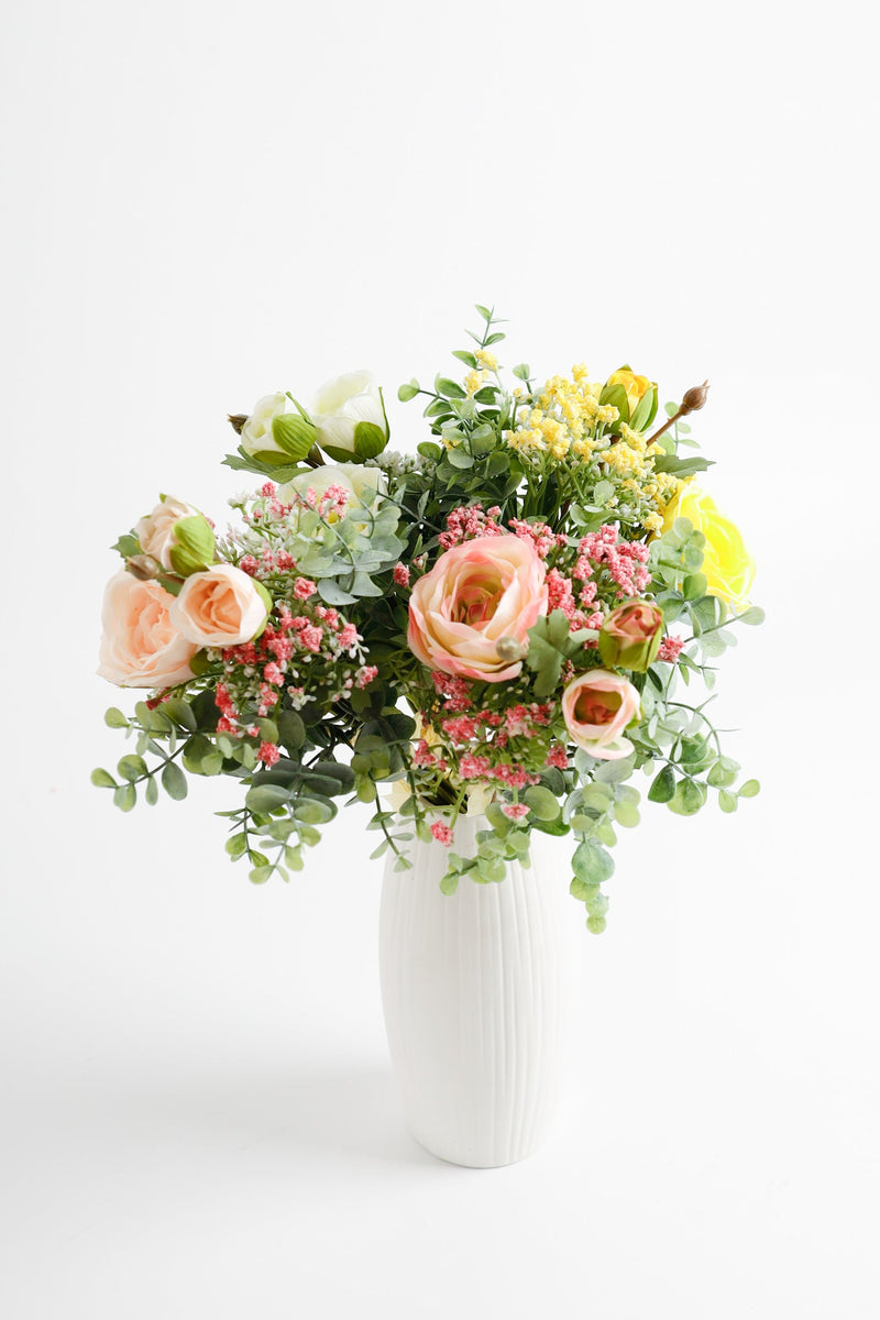 Artificial Flowers Bouquet Bundle with Greenery, Bulk Wholesale, Mixed Colors, Silk, Multiple Stems