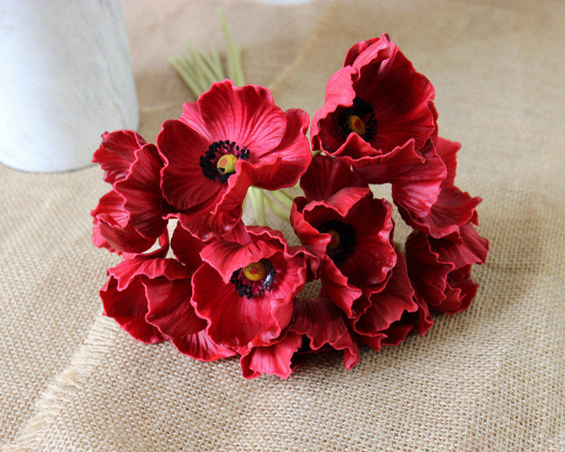 10 Pcs 13 Inch Artificial Poppy Flowers Bouquet Real Touch Stems Bulk Wholesale