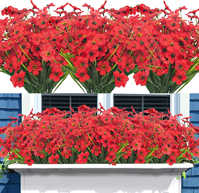10 Pcs UV Resistant Faux Flowers for Outdoors Bulk Artificial Silk Flowers