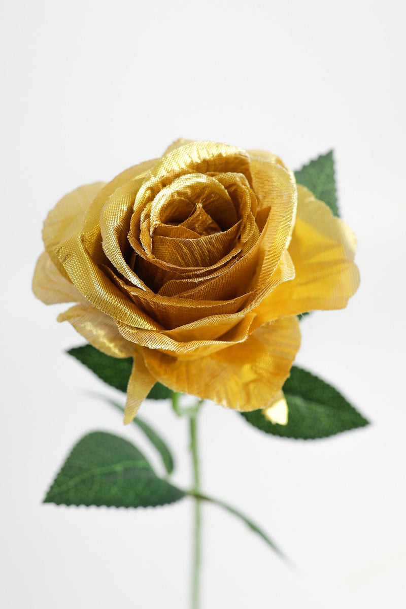 10 Pcs Artificial Silk Golden Rose Stems – 12 Inch Decorative Flowers