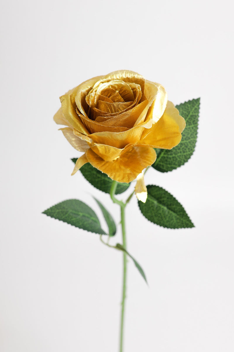 10 Pcs Artificial Silk Golden Rose Stems – 12 Inch Decorative Flowers