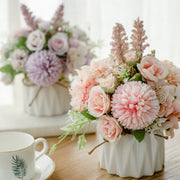 7 Inch Artificial Silk Flowers Bouquet 7 Stems Peony Hydrangea Chrysanthemum Ball Arrangement in Vase