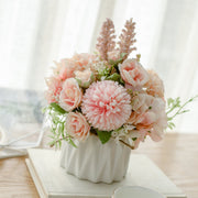 7 Inch Artificial Silk Flowers Bouquet 7 Stems Peony Hydrangea Chrysanthemum Ball Arrangement in Vase