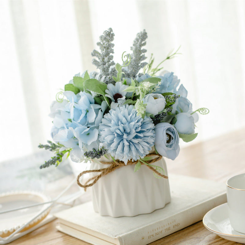 7 Inch Artificial Silk Flowers Bouquet 7 Stems Peony Hydrangea Chrysanthemum Ball Arrangement in Vase