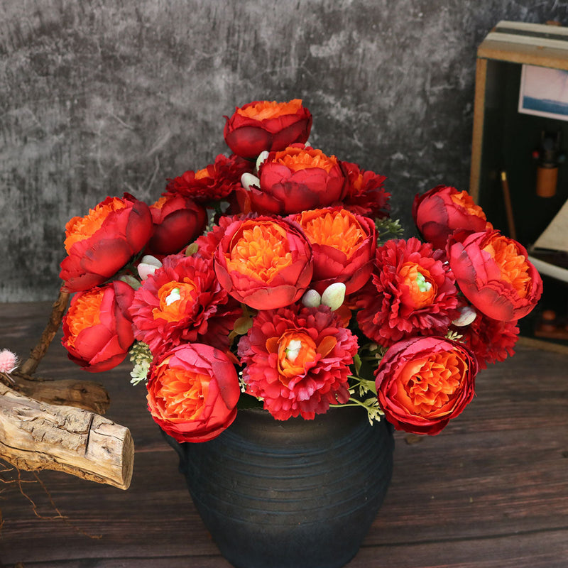 12 Inch Artificial Silk Peony Bush Bouquet, 1 Stem, Wedding Centerpiece Flowers