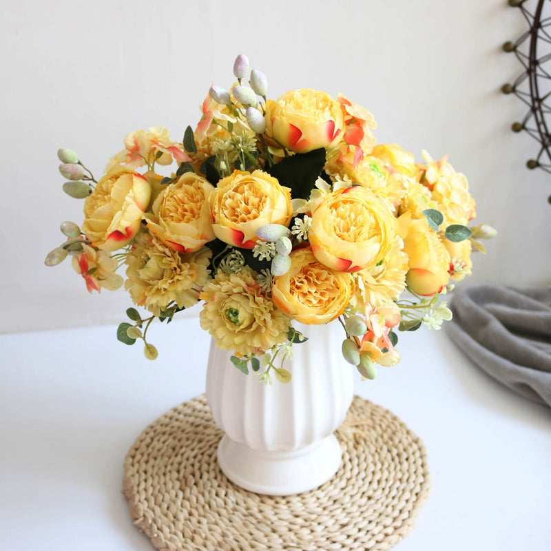 12 Inch Artificial Silk Peony Bush Bouquet, 1 Stem, Wedding Centerpiece Flowers
