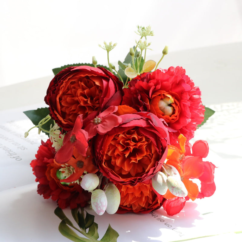 12 Inch Artificial Silk Peony Bush Bouquet, 1 Stem, Wedding Centerpiece Flowers