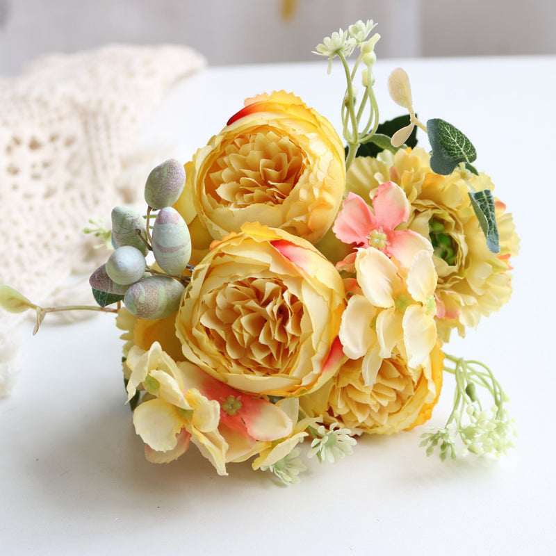 12 Inch Artificial Silk Peony Bush Bouquet, 1 Stem, Wedding Centerpiece Flowers