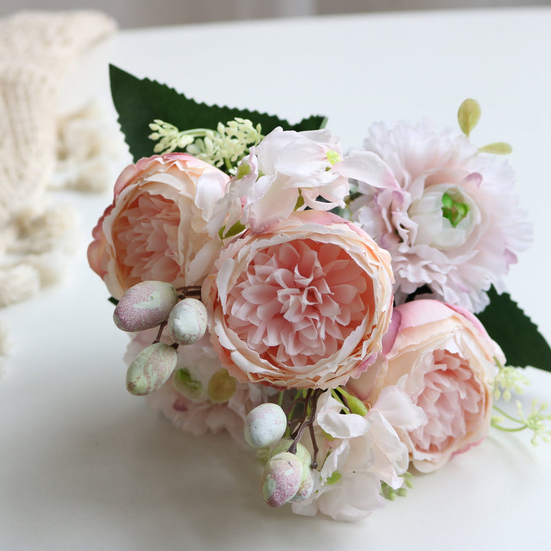 12 Inch Artificial Silk Peony Bush Bouquet, 1 Stem, Wedding Centerpiece Flowers