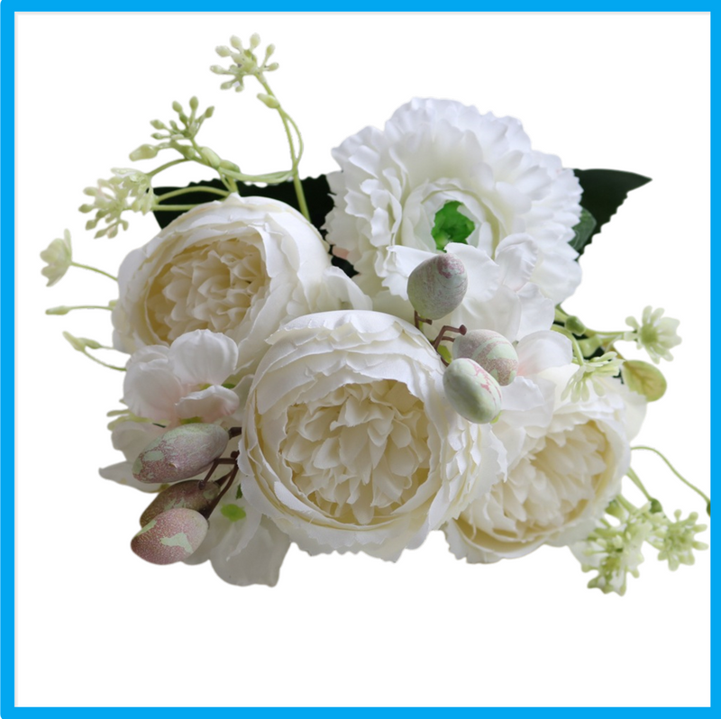 12 Inch Artificial Silk Peony Bush Bouquet, 1 Stem, Wedding Centerpiece Flowers