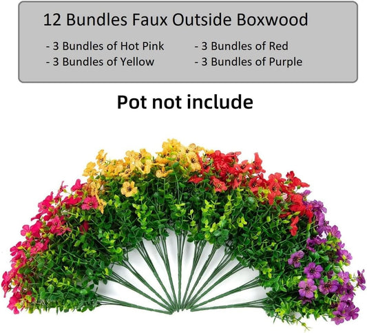 Artificial Eucalyptus & Violet Flower Bundles - 13.8 in Faux Greenery for Wedding & Event Decor, 12-Pack