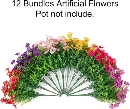 Artificial Eucalyptus & Violet Flower Bundles - 13.8 in Faux Greenery for Wedding & Event Decor, 12-Pack