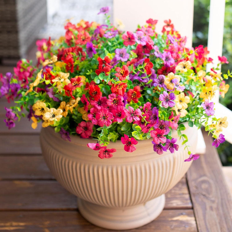 10 Pcs Artificial Silk Flower Bushes 2 Stems Each UV Resistant Outdoor Plants Multicolor