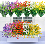 8 Bundles Artificial UV Resistant Plastic Flowers for Outdoors Garden Wedding Farmhouse Decor