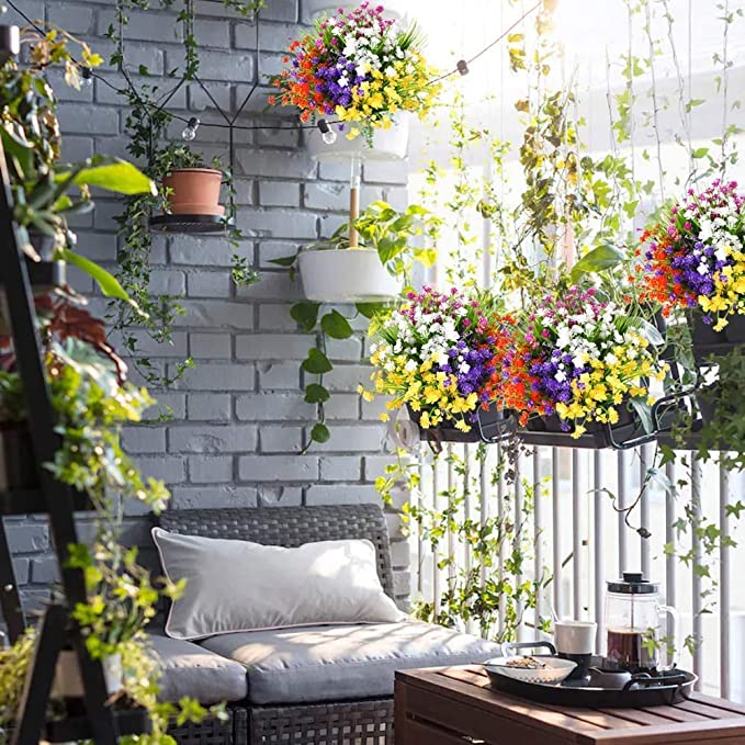 8 Bundles Artificial UV Resistant Plastic Flowers for Outdoors Garden Wedding Farmhouse Decor