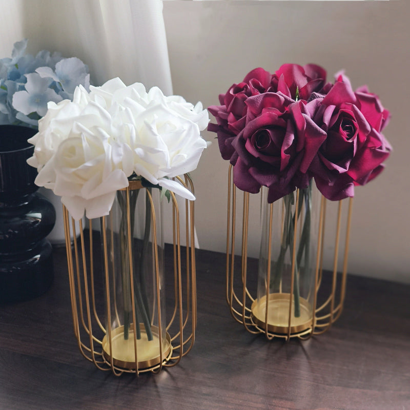 8 Inch Real Touch Artificial Rose Floral Arrangement in Vase, Bulk Set