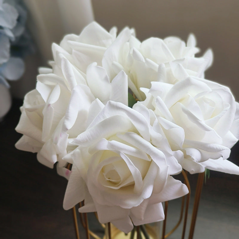 8 Inch Real Touch Artificial Rose Floral Arrangement in Vase, Bulk Set