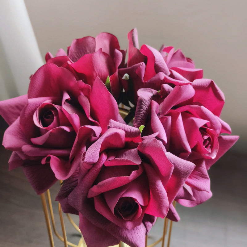 8 Inch Real Touch Artificial Rose Floral Arrangement in Vase, Bulk Set