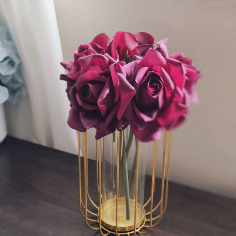8 Inch Real Touch Artificial Rose Floral Arrangement in Vase, Bulk Set