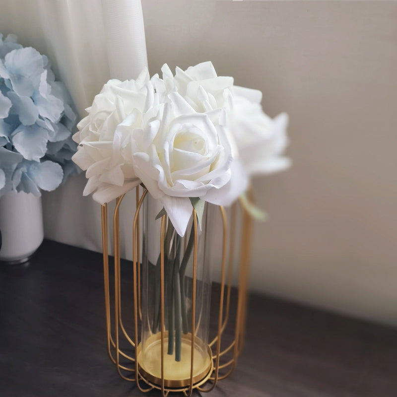 8 Inch Real Touch Artificial Rose Floral Arrangement in Vase, Bulk Set