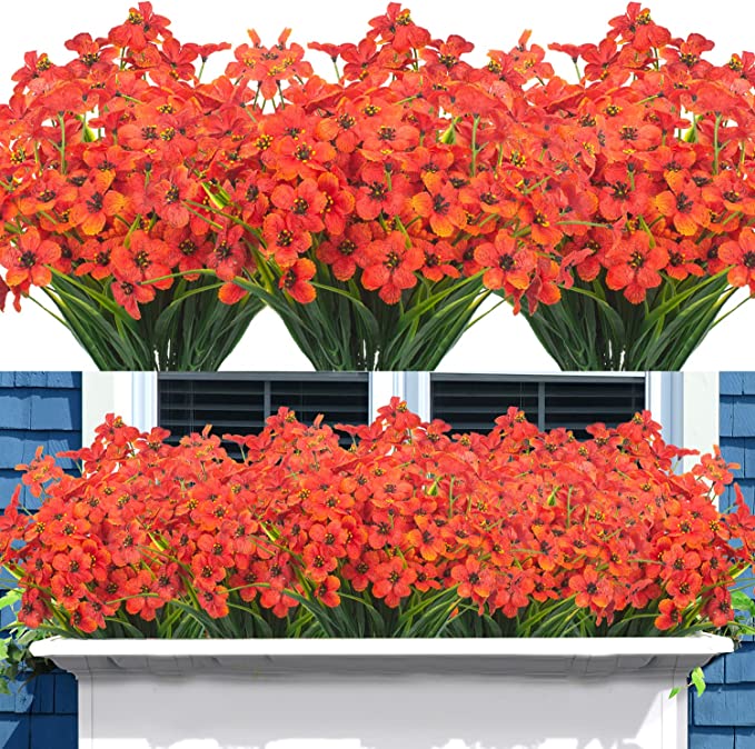 10 Pcs UV Resistant Faux Flowers for Outdoors Bulk Artificial Silk Flowers