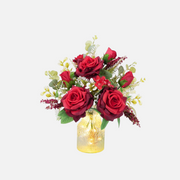 Artificial Rose Flowers 12 Inch 10 Pcs Silk Bulk Bouquet with LED Lights Vase Floral Arrangement for Wedding Anniversary Party Centerpiece