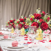 Artificial Rose Flowers 12 Inch 10 Pcs Silk Bulk Bouquet with LED Lights Vase Floral Arrangement for Wedding Anniversary Party Centerpiece