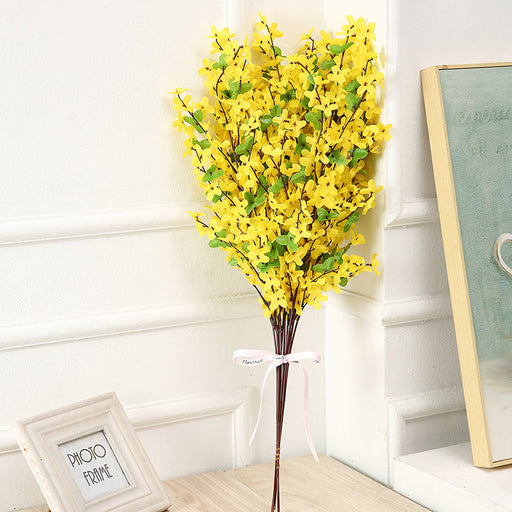 Artificial Forsythia Flower Stems, 10 Pcs, 18 Inch, Yellow Silk Faux Flowers for Decoration