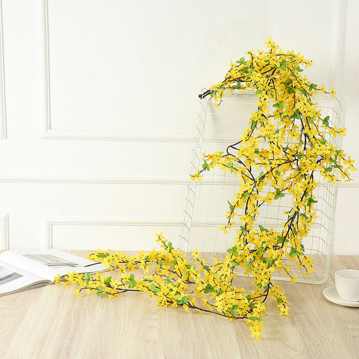 Spring Forsythia Artificial Hanging Flower Garland Vine, Yellow, Rattan, 6 Ft, Bulk Pack