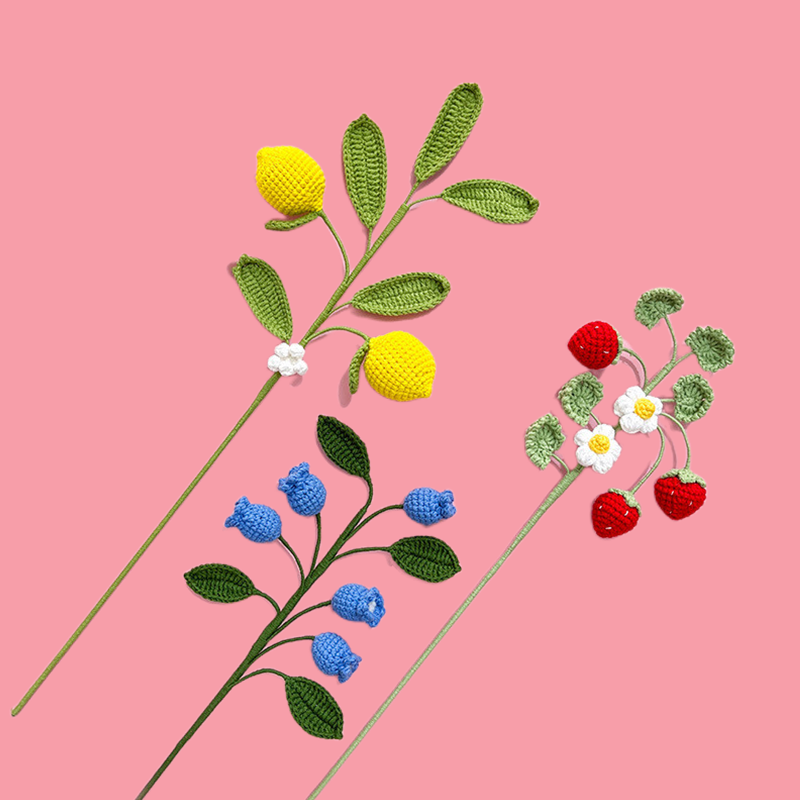 Artificial Fruit Stems Bulk Set, Handmade Knitting Crochet Craft Supplies, Wholesale Quantity