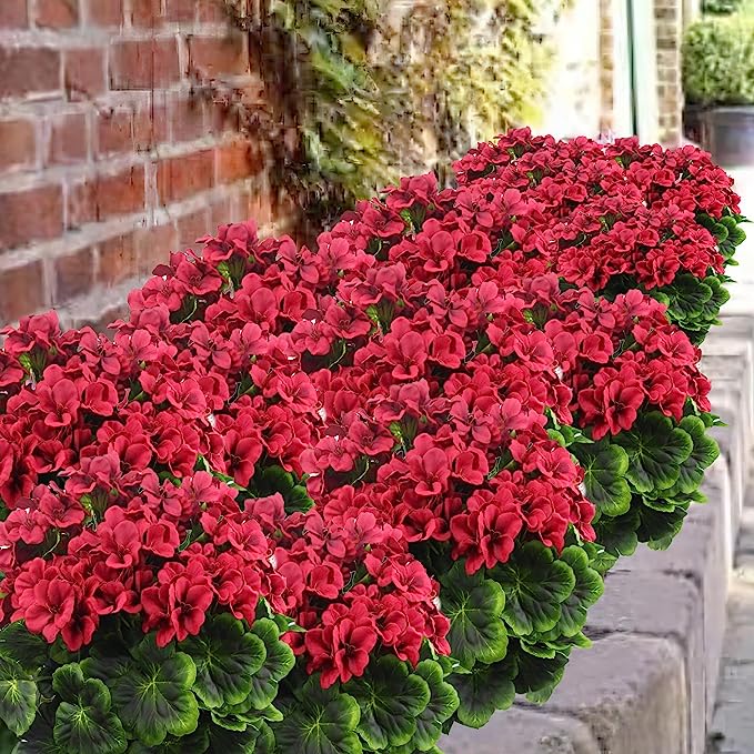 16.5 Inch Artificial Geranium Bush, UV Resistant Faux Flowers for Indoor and Outdoor Use, Bulk Quantity