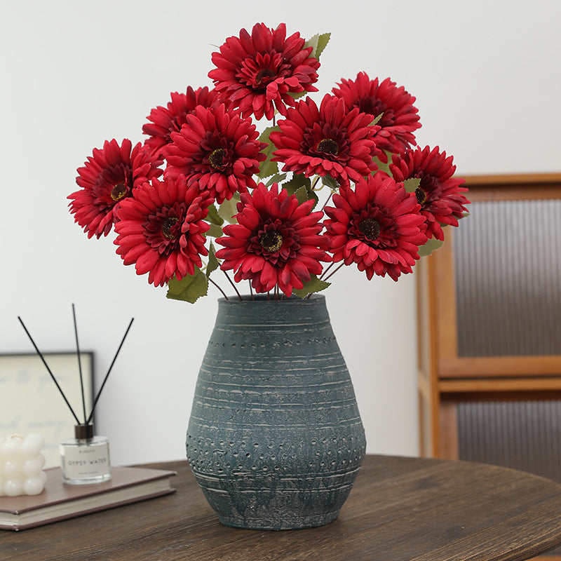 19 Inch Artificial Gerbera Daisy Bush - 9 Stems Silk Flowers for Autumn Winter Decor Bulk