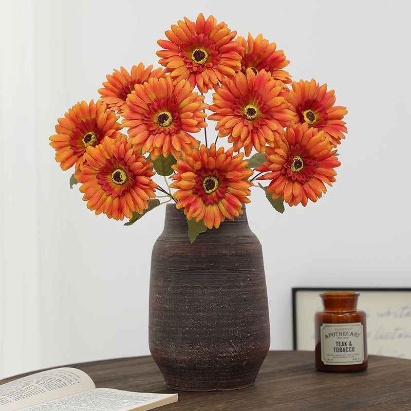 19 Inch Artificial Gerbera Daisy Bush - 9 Stems Silk Flowers for Autumn Winter Decor Bulk